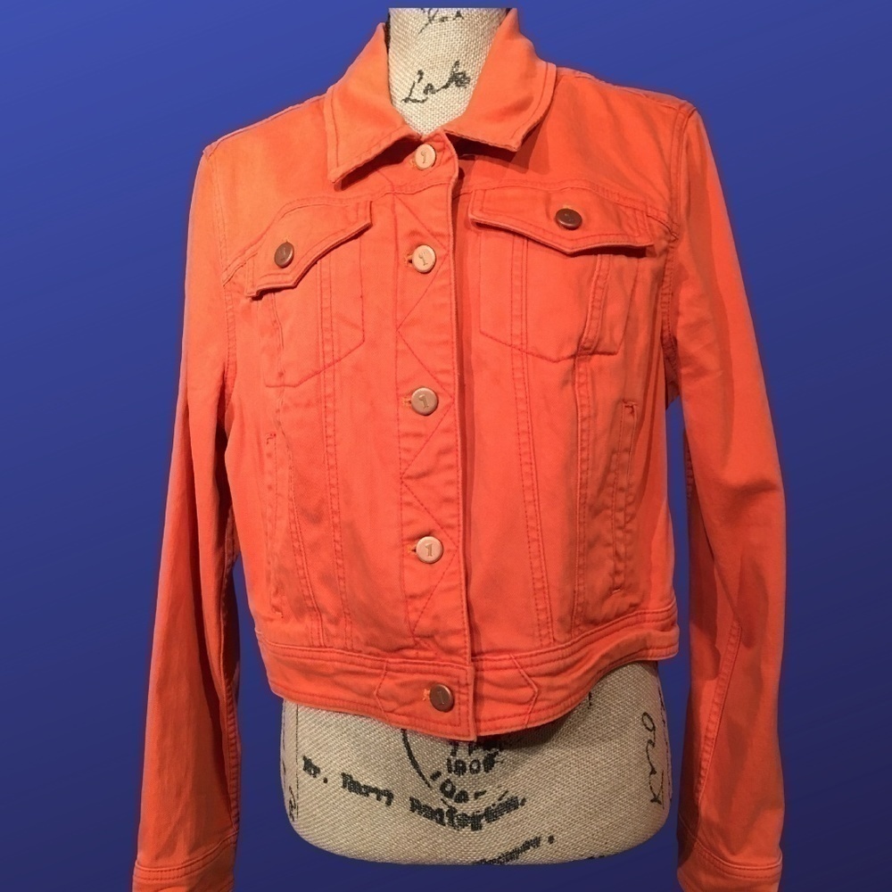 ANTHROPOLOGIE PILCROW & THE LETTERPRESS TruckerJean Jacket, TANGERINE, Size L
